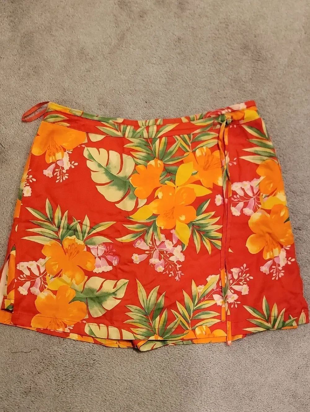 Boston Proper Red Tropical Floral Skort 100%silk